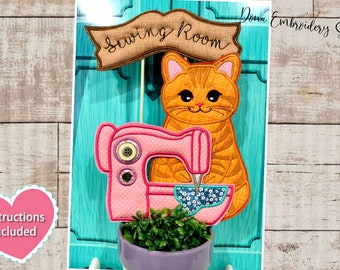 Máquina de coser Cat Ornament ITH Diseño de bordado de máquina, Patrones de bordado, Archivos de bordado, Descarga instantánea