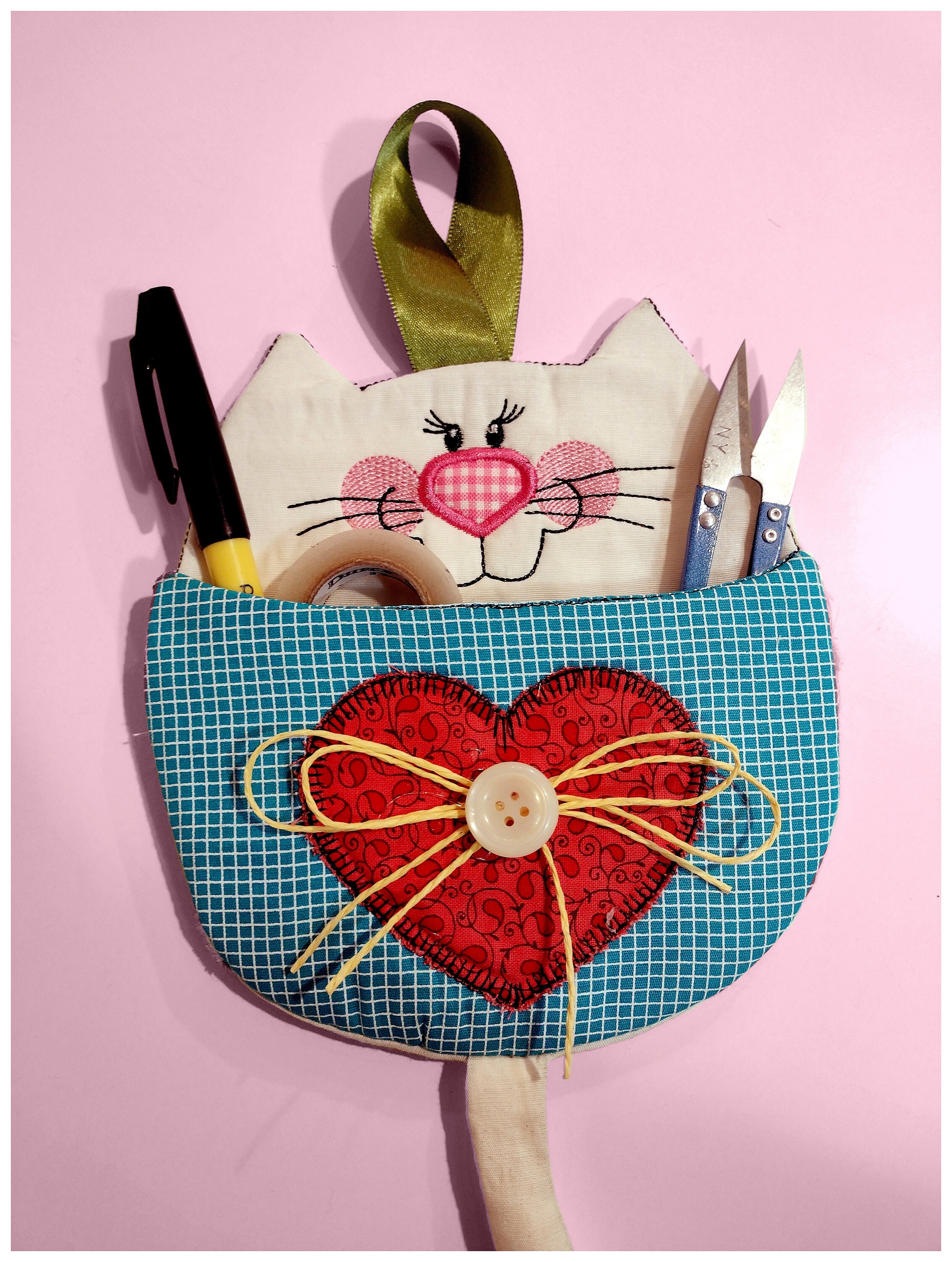 Cute Cat Wall Pocket ITH Machine Embroidery Design, Embroidery Patterns ...