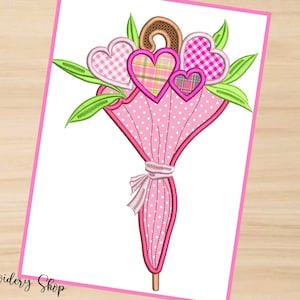 Hearts Umbrella Applique Machine Embroidery Design, Embroidery Files, Machine Embroidery, Instant Download