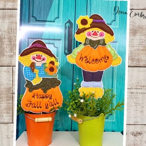 Scarecrow vase ornaments Pack ITH Machine Embroidery Design, Embroidery Patterns, Embroidery Files, Instant Download. In THe Hoop