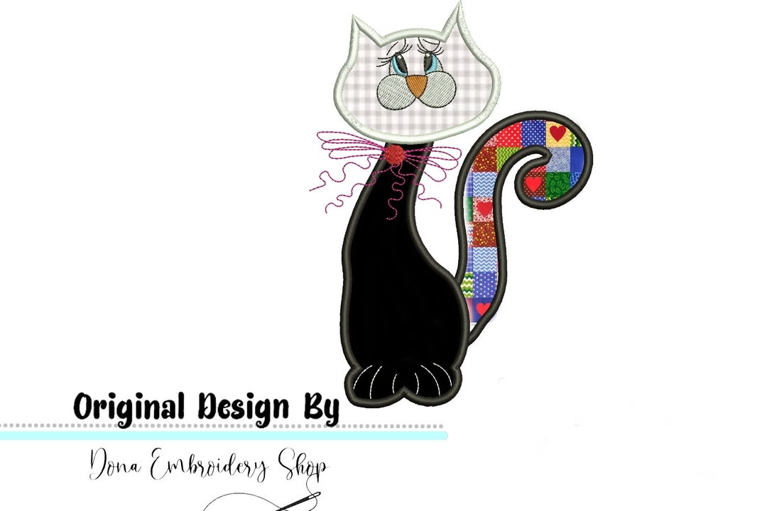 Cute Cat Applique Machine Embroidery Design, Embroidery Patterns