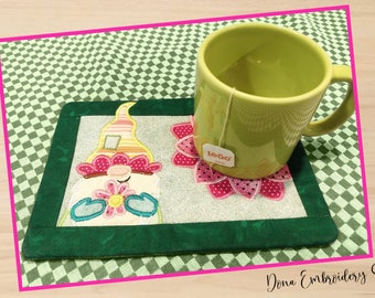 Spring Gnome Mug Rug ITH - Machine Embroidery Design, Embroidery Patterns, Embroidery Files, Machine Embroidery, Instant Download