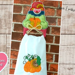 Scarecrow Dish Cloth Hanger ITH Machine Embroidery Design, Embroidery Patterns, Embroidery Files, Instant Download. In The Hoop