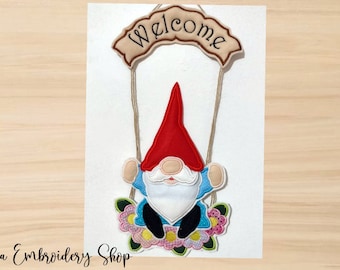 Gnome Welcome wreath ITH Machine Embroidery Design, Embroidery Patterns, Embroidery Files, Machine Embroidery, Instant Download