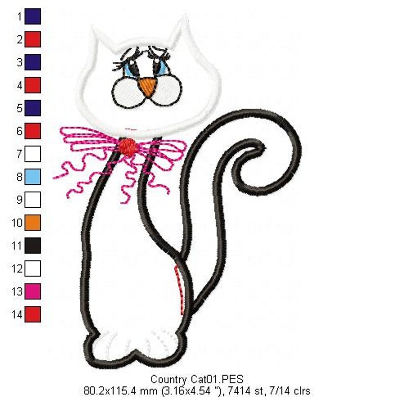 Cute Cat Applique Machine Embroidery Design Embroidery - Etsy