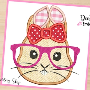 Bunny with glasses Applique - Machine Embroidery Design, Embroidery Patterns, Embroidery Files, Machine Embroidery, Instant Download