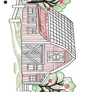 Barn With Trees Redwork Machine Embroidery Design, Embroidery Files ...