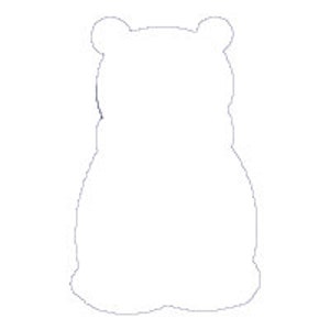 May include: A simple line drawing of a bear, with a rounded body, two ears, and no facial features.