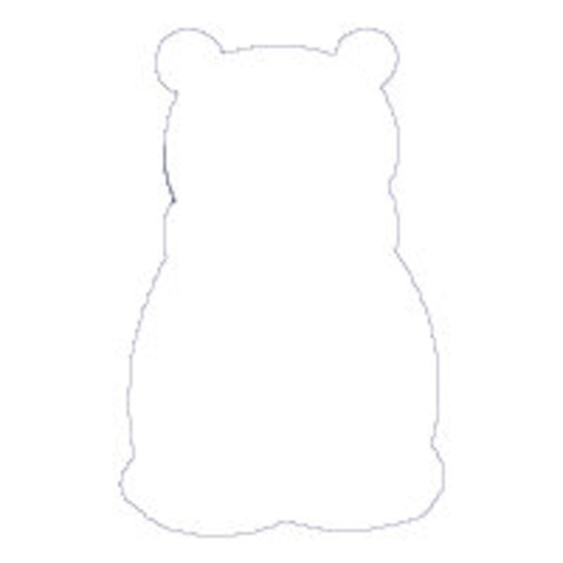 May include: A simple line drawing of a bear, with a rounded body, two ears, and no facial features.