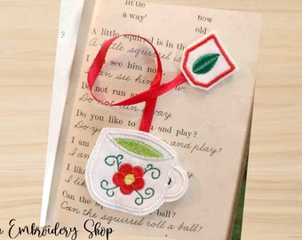 Bookmarker Flower tea Cup Applique ITH -Machine Embroidery Design,Embroidery Patterns,Embroidery Files, Machine Embroidery, Instant Download