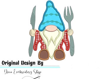 Kitchen Gnome Applique - Machine Embroidery Design, Embroidery Patterns, Embroidery Files, Machine Embroidery, Instant Download