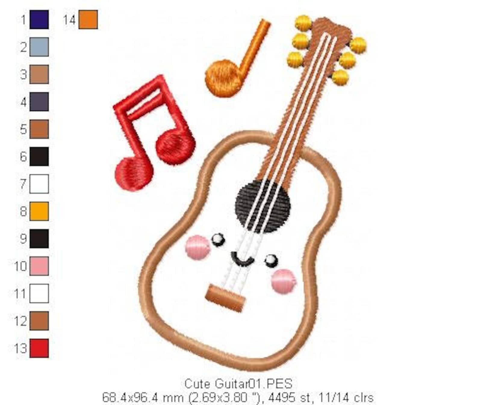 Cute Guitar applique Machine Embroidery Design Embroidery Etsy