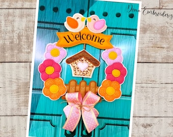Spring Welcome Wreath ITH Machine Embroidery Design, Modelli di ricamo, File di ricamo, Ricamo a macchina, Download istantaneo