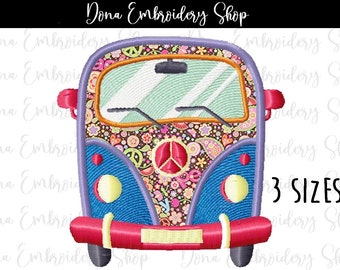 Hippie Kombi Applikation - Maschinenstickdatei, Stickmuster, Stickdateien, Maschinenstickerei, Sofort Download