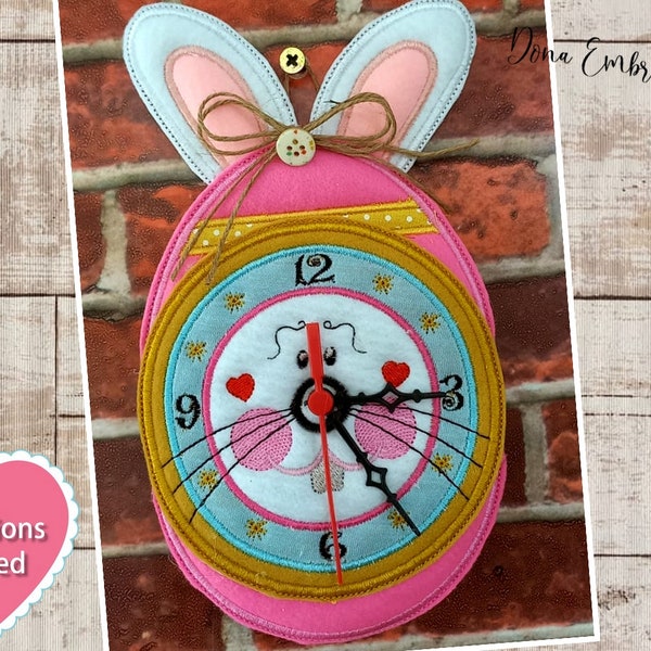 Bunny Clock ITH - Machine Embroidery Design, Embroidery Patterns, Embroidery Files, Machine Embroidery, Instant Download