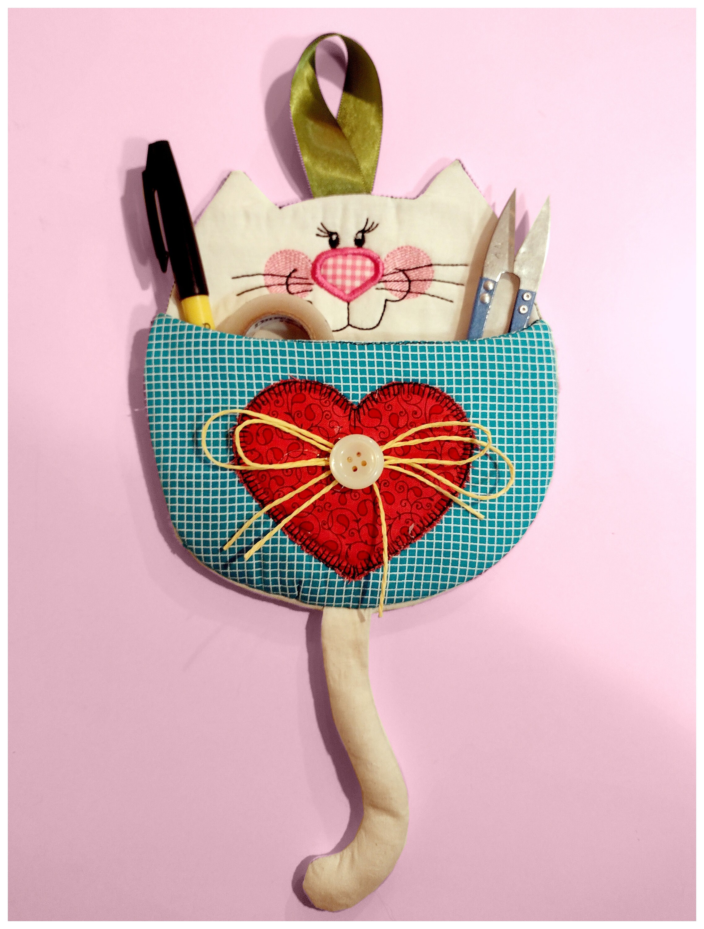 Cute Cat Wall Pocket ITH Machine Embroidery Design, Embroidery Patterns ...