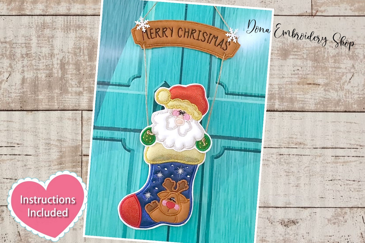 Santa Claus inside the boot Ornament - Christmas Machine Embroidery Design, Embroidery Files, Machine Embroidery, Instant Download