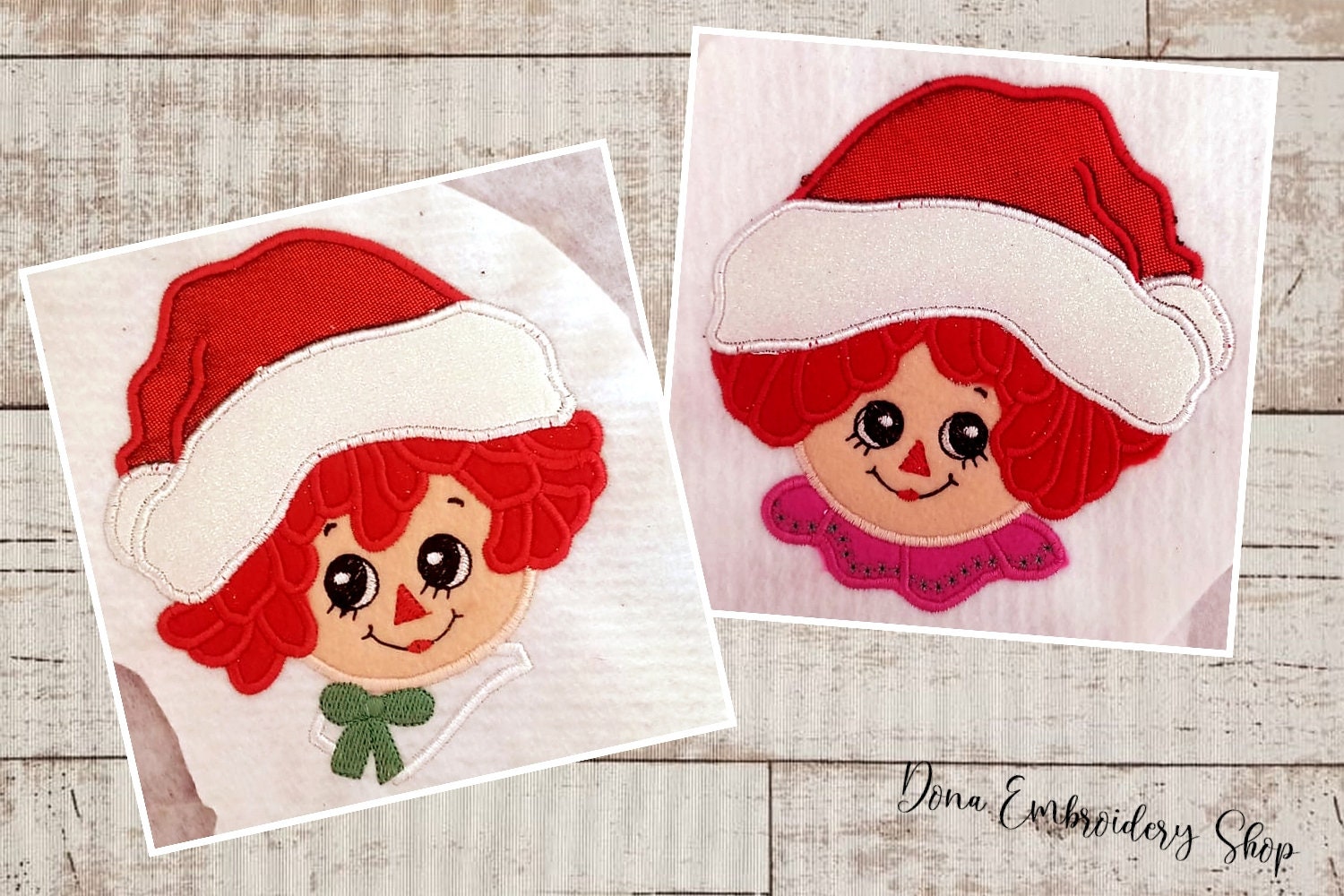 クリスマスラガディアンとアンディのアップリケ機械刺繍デザイン、刺繍 