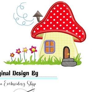 Mushroom House Applique - Machine Embroidery Design, Embroidery Patterns, Embroidery Files, Machine Embroidery, Instant Download