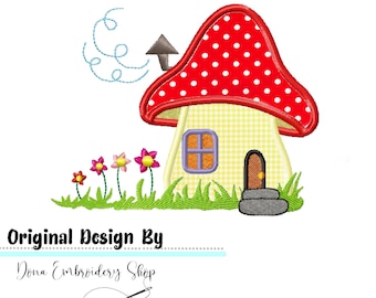 Mushroom House Applique - Machine Embroidery Design, Embroidery Patterns, Embroidery Files, Machine Embroidery, Instant Download