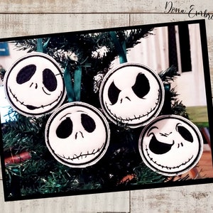 Jack Skellington Tree Ornaments Set de 4 diseños ITH Diseño de bordado de máquina, Archivos de bordado, Bordado de máquina, Descarga instantánea