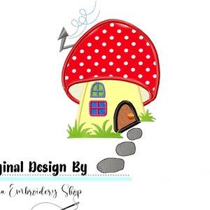 Mushroom House Applique - Machine Embroidery Design, Embroidery Patterns, Embroidery Files, Machine Embroidery, Instant Download