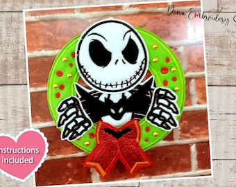 Jack Skellington wreath ITH Machine Embroidery Design, Embroidery Patterns, Embroidery Files, Machine Embroidery,Instant Download