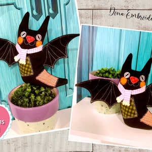 Bat Stuffie Ornament ITH Machine Embroidery Design, Embroidery Patterns, Embroidery Files, Instant Download. In THe Hoop