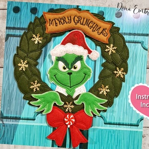 The Grinch wreath ITH Machine Embroidery Design, Embroidery Patterns, Embroidery Files, Machine Embroidery,Instant Download.In THe Hoop