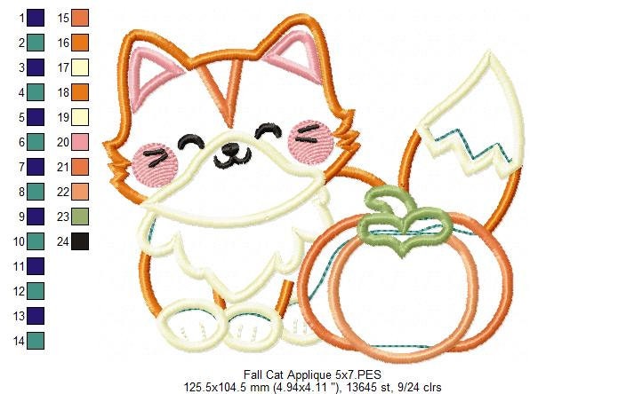 Cute Fall Cat Applique - Machine Embroidery Design, Embroidery Patterns ...