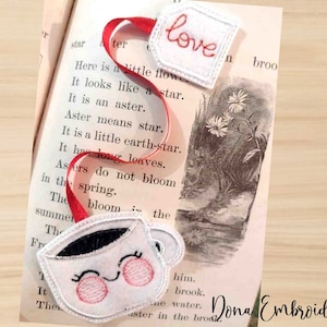 Bookmarker Love tea Cup Applique ITH - Machine Embroidery Design,Embroidery Patterns, Embroidery Files, Machine Embroidery, Instant Download