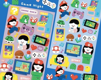 Game Night sticker sheet | retro games stickers | gift for gamers | Game over | video games stickers | gaming night | arcade stickers