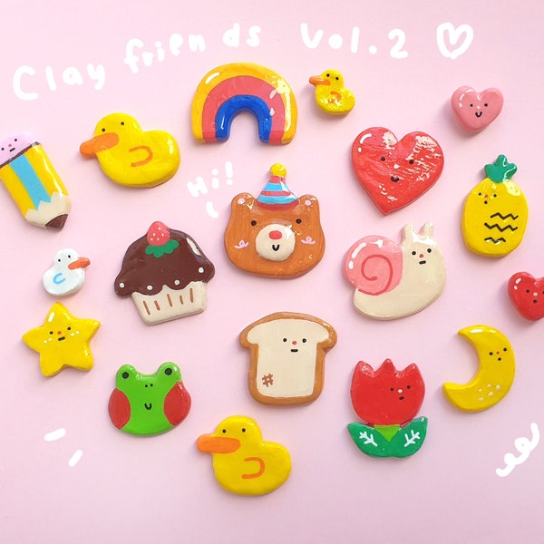Handmade Clay pins and magnets pack | random cuteness| colourful clay pins | Clay pin badges friends pals vol.2 | gift for artists