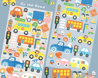 On the Road sticker sheet | Car driving stickers | Gift for cars lover | Road safety stickers | trucks stickers | cute cars sticker sheet