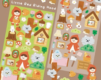 Little Red Riding Hood sticker sheet | Fairytale sticker sheet | cute character sticker | cottage core | forest | story scrapbook | journal