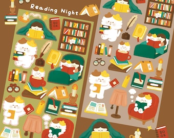 Foglio di adesivi per la serata di lettura: diario del topo di biblioteca, routine domestica