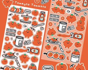 Tomato Sticker Sheet | tomayto tomahto | cute food sticker | tomato lover | tomato dish | ketchup tomato can soup | bullet journal planner