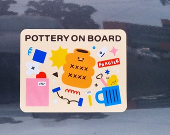 Pottery On board Bumper sticker |  Cute bumper sticker | cute car window decal | ceramic on board | pottery gift | ceramic sticker | fragile