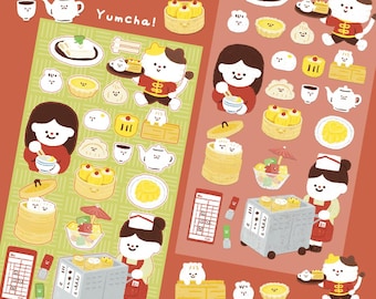 Yumcha Dim Sum Sticker Sheet: Hong Kong Style Food, Water-Resistant