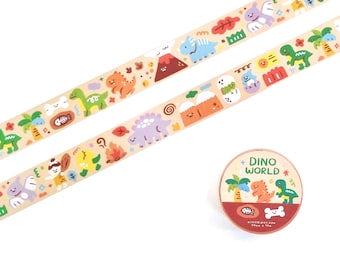 Dino World Washi Tape | Cute dinosaurs tape | cute animal washi tape | Gift for dinosaur lovers | caveman dinosaur sticker | stone age