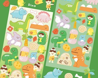 Cute Dinosaur Sticker sheet, kawaii laptop case sticker, dinosaur sticker pack, for dinosaur lovers, stone age sticker sheet | cute caveman