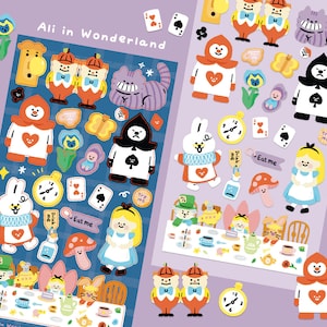 Stickervel Alice in Wonderland | Stickervel sprookjesachtig | schattige personagesticker | theekransje | cheshire cat | plakboek met verhalen | dagboek