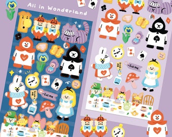 Alice in Wonderland sticker sheet | Fairytale sticker sheet | cute character sticker | tea party | cheshire cat | story scrapbook | journal