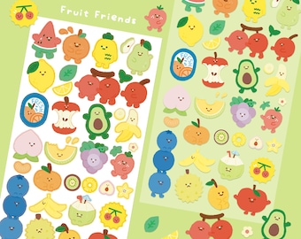 Fruit Friends Sticker Sheet | Planner Bullet Journal Sticker | Cute Kawaii Fruits Deco Stickers | Fruit desserts sticker | Healthy Food pack