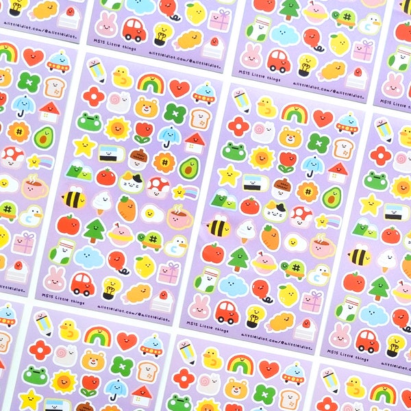 Cute icons sticker sheet, small con stickers, mini stickers, clay friends, mini journal scrapbook diary planner, colourful stickers