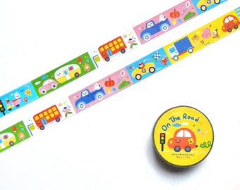 On the Road sticker Washi Tape | Car driving tape | Gift for cars lover | Road safety tape | trucks washi tape | cute cars washi tape