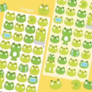 Folha de adesivos emoji de sapos fofos | Adesivos de planejador de diário de marcadores | Amigos sapos kawaii | presente para amantes de sapos