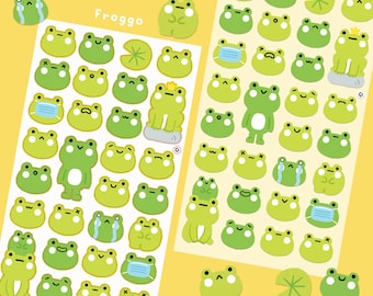 Cute Frogs Froggy emoji sticker sheet | Bullet Journals Diary Scrapbook Planner Stickers | Kawaii frog friends | gift for frog lovers