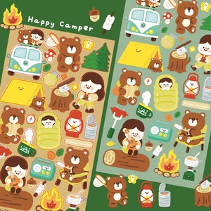 Foglio di adesivi per viaggi in campeggio / regalo per camper, esplora avventure / adesivi carini per campeggio / regalo per amanti degli orsi / adesivi per falò / adesivi per roulotte