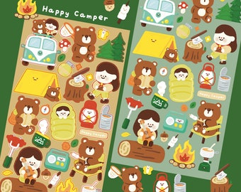 Camping Trip Sticker Sheet | gift for camper explore adventure | cute camping stickers | give for bear lover | camp fire | caravan stickers